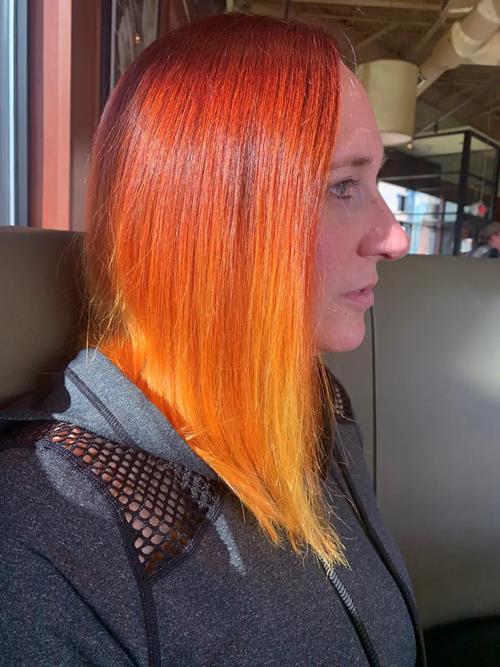 Hair Extensions photo, Denver Colorado. Just to show you that fashion color can be placed in any dif(..)